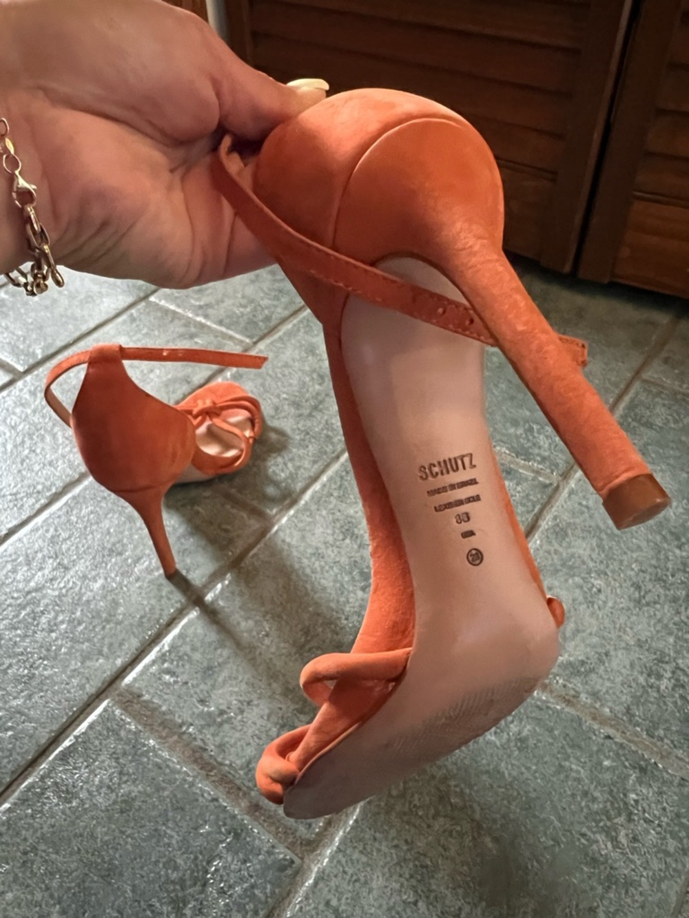 SCHUTZ Orange Knotted Ankle-Strap Stiletto Sandals - Picture 5 of 5